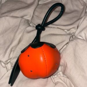 Orange Leather Fruit Charm Keyring with Black Accents
